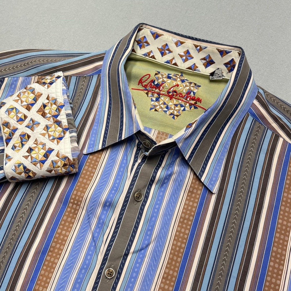 Robert Graham Men Button Shirt Multi Loud flip Cuff Long Sleeve Silk trim XXL
